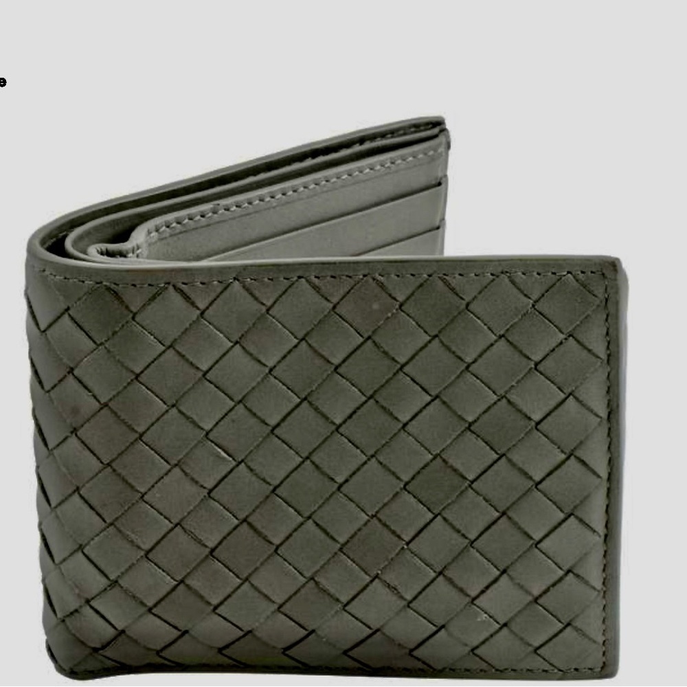 Bottega Veneta Intreciatto Woven Grey Leather Bifold